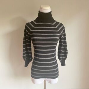 EXPRESS Design Studio Black Grey Glitter Striped Turtleneck Sweater Top